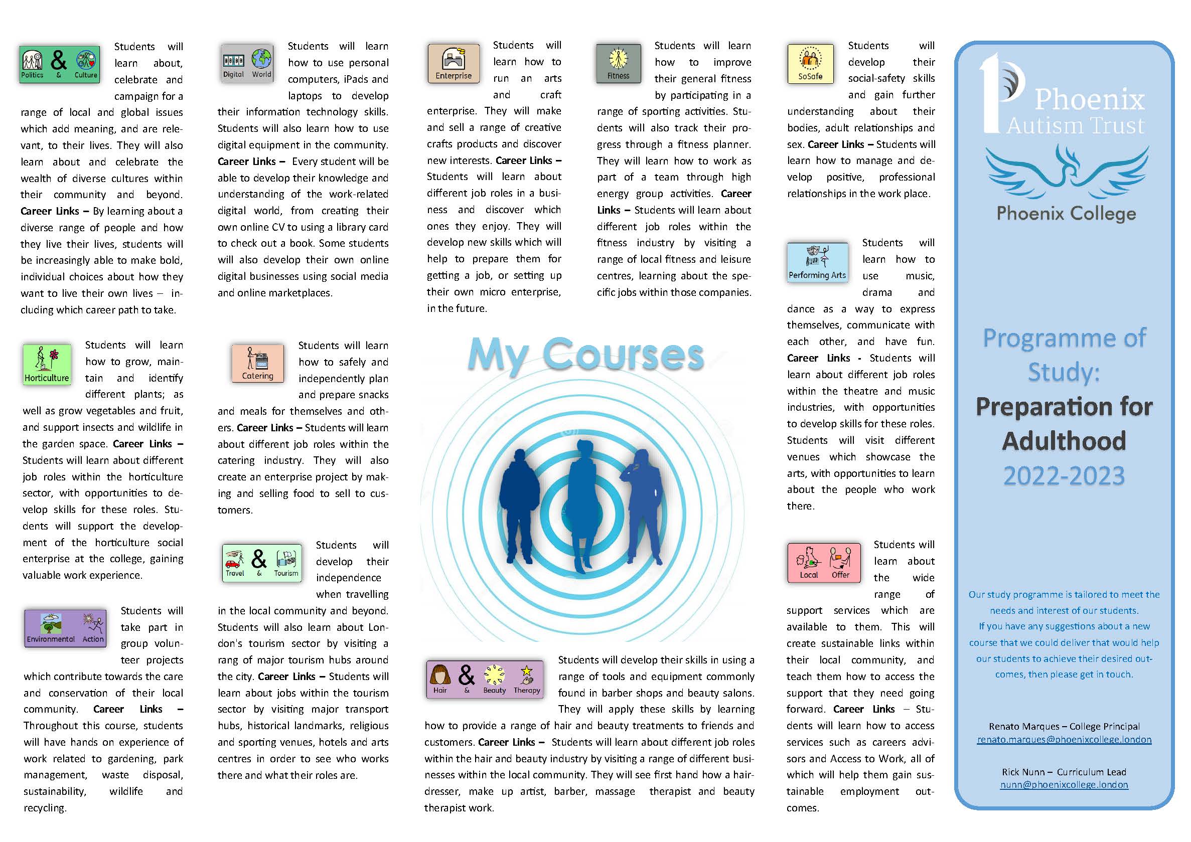 Programme Of Study, Phoenix College, 2022 2023